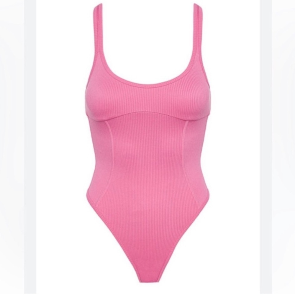 For Love And Lemons Pink Ribbed Bodysuit Size XS Barbie Core Hot Pink